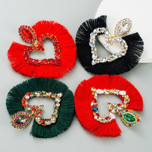 Boho Exaggerated Multicolor Heart Tassel Earrings